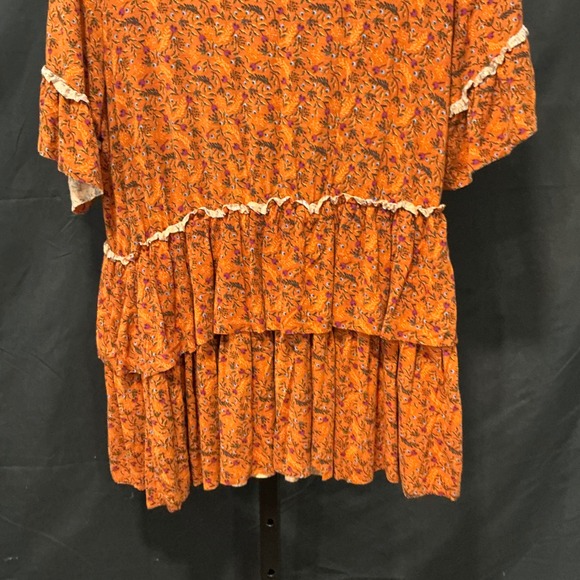 Matilda Jane Tunic XL Orange Floral Tiered Ruffle Boho Flutter Sleeve Tie Back - Picture 4 of 6